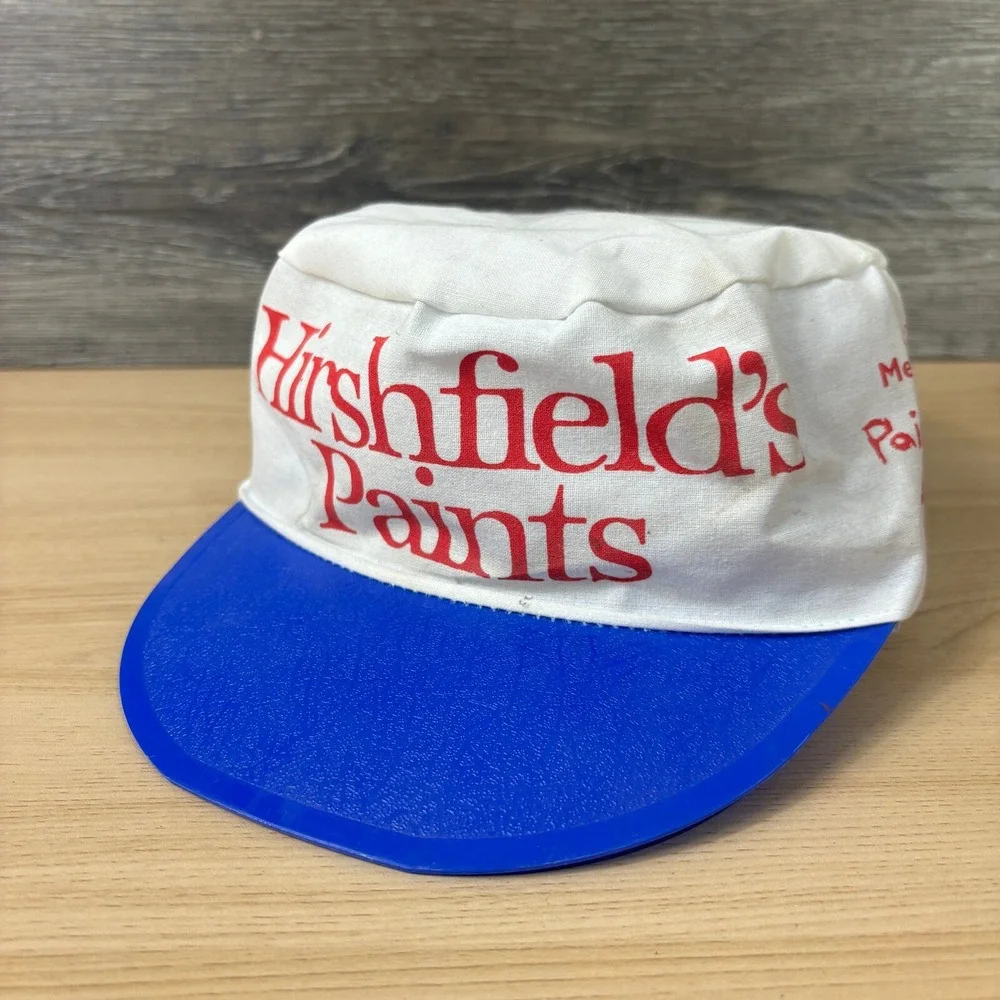 Vintage Hirshfields Paints Hat Fitted Blue White‎ Painters 90s Paint a Thon Y2K